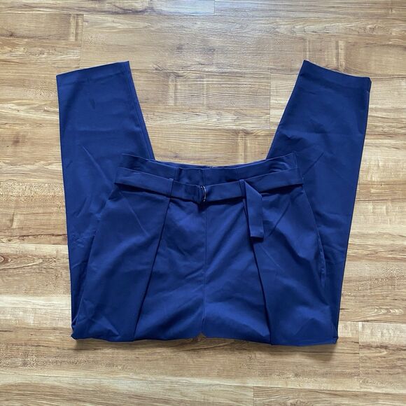 BCBGMAXAZRIA NWT L Navy Blue High Waist Pleated Tapered Paperboy Career Pants - Picture 11 of 16